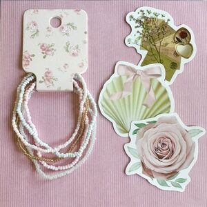 Coquette/Romantic/Floral Asthetic Bracelet Stack and Sticker Gift Set